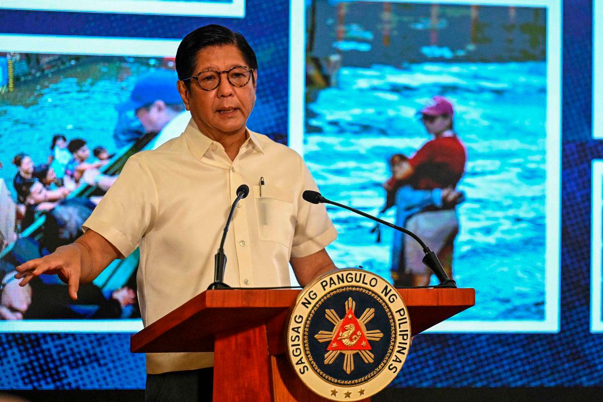 Philippine President Ferdinand Marcos speaks during a press conference at Malacanang Palace in Manila on August 11, 2025. (Photo by Jam STA ROSA / AFP)