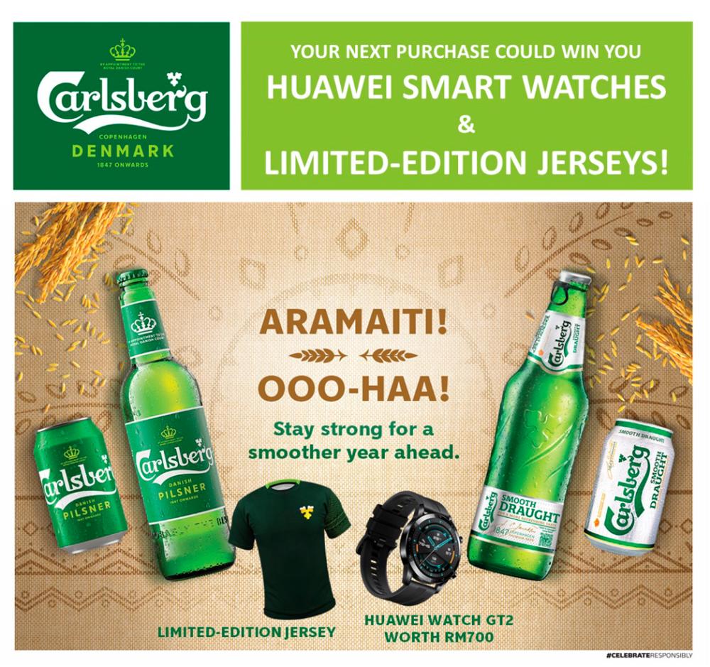 From now to Aug 7 Aug or while stocks last, Carlsberg and Carlsberg Smooth Draught purchases give buyers a chance to win sporty smart watches and limited-edition harvest design jerseys.