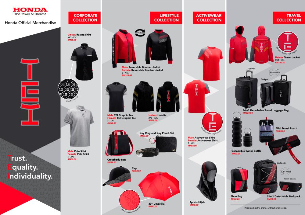 Honda Malaysia clothing and travel accessories available now