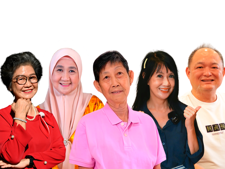 Senior Influencers for the Golden Seniors Connect initiative, (from left), Koay, Kak Ramlah, Choi, Chum Choy Fong, and Vincent Lee.