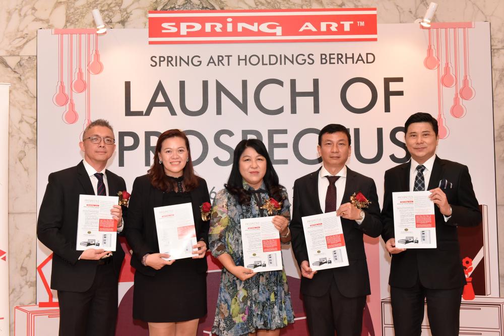 From left: M&amp;A Securities Sdn Bhd head of corporate finance Gary Ting, Spring Art CFO Christine Teo, executive director Yvonne Kwan, Lim and M&amp;A Securities managing director of corporate finance Datuk Bill Tan at the prospectus launch today.