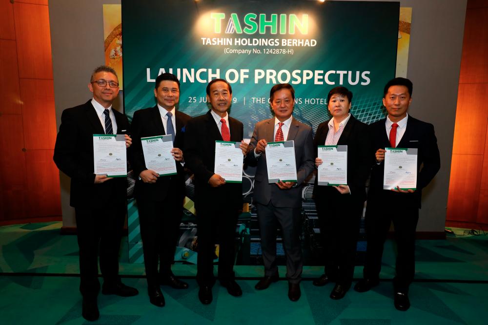 From left: M&amp;A Securities head of corporate finance Gary Ting, managing director of corporate finance Datuk Bill Tan, Lim, Tashin director and Prestar managing director Datuk Toh Yew Peng, JF Apex Securities Bhd head of dealing, equities/private Kong Ming Ming and Malacca Securities assistant vice president of dealing Raymond Yap at the IPO launch ceremony.