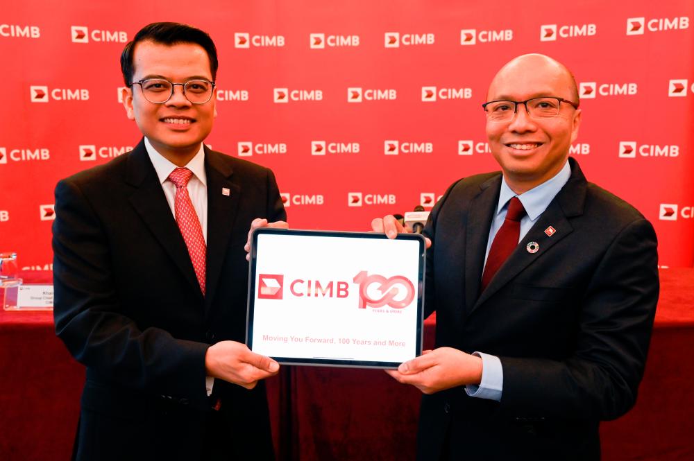 (From left) - CIMB Group chief financial officer Khairul Rifaie, and Abdul Rahman at CIMB Group’s FY23 Financial Results Press Conference.