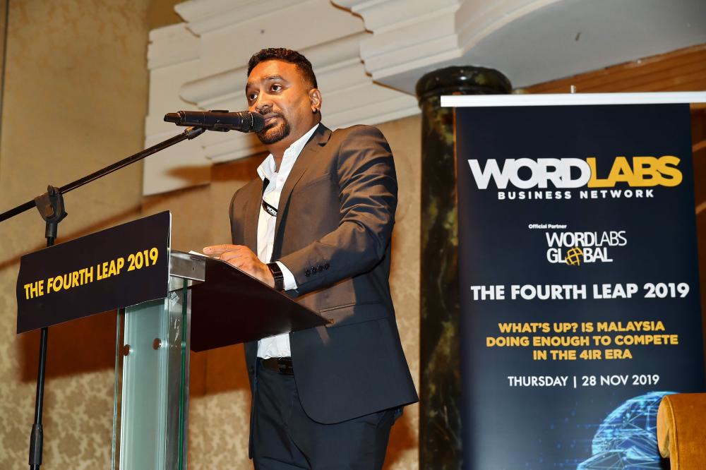 Wordlabs Business Network CEO and Founder, Sritharan Vellasamy speaking during the launch of Fourth Leap Conference at Renaissance Hotel, Kuala Lumpur.