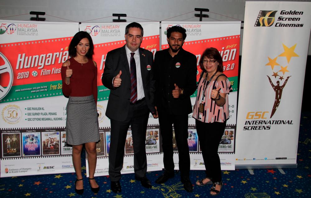 Miss Naseem Randhawa (Cinema Online, 2019 Hungarian Film Fiesta 2.0 official partner ), His Excellency Attila Kali (Ambassador from Hungary to Malaysia), Mr Mugen Rao (Special Guest , 2019 Hungarian Film Fiesta 2.0), Miss Tan Gaik Lian (Manager – Film Festival, GSC and official venue partner for 2019 Hungarian Film Fiesta 2.0)-Golden Screen Cinemas Sdn Bhd