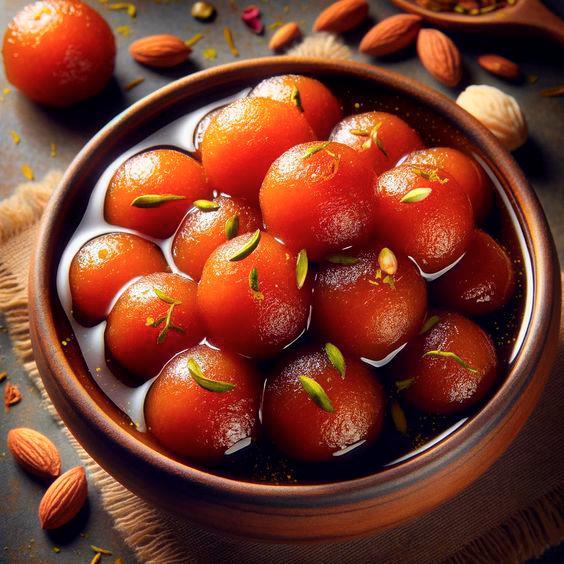 $!Gulab Jamun are soft, milk-solid balls soaked in a fragrant sugar syrup, perfect for a warm treat.