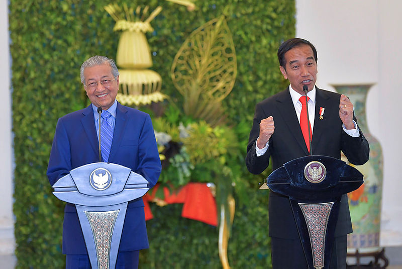 Filepix of Prime Minister Tun Dr Mahathir Mohamad and his Indonesian counterpart Joko Widodo, during the former’s visit to Jakarta, on June 29, 2018. — Bernama