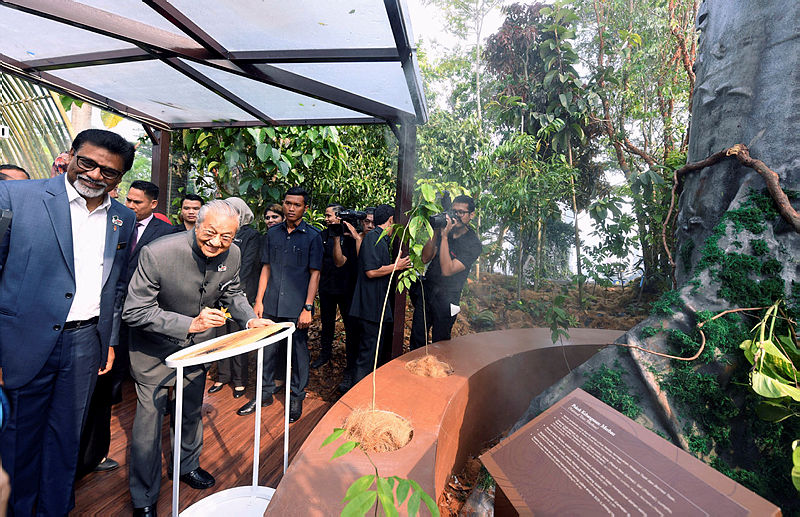 Prime Minister Tun Dr Mahathir Mohamad and Water, Land and Natural Resources Minister Dr Xavier Jayakumar at the launch of the Hutan Kita – Journey Through Our Rainforest exhibition at KL Tower, on Aug 23, 2019. — Bernama
