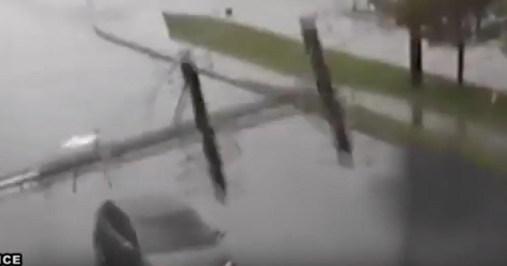 A screenshot of the pole seconds before it crashed onto a car