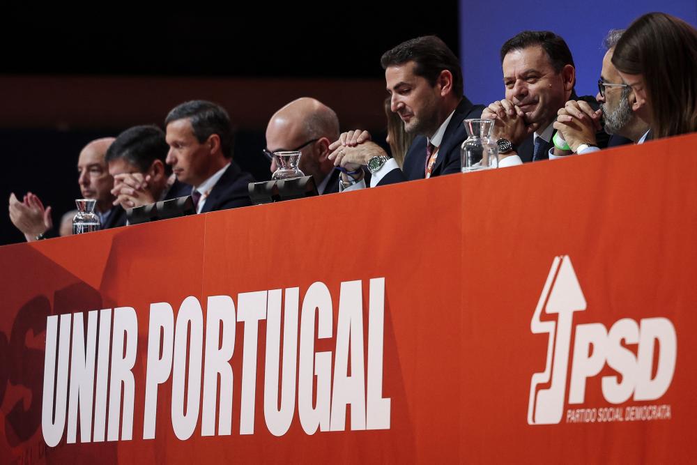 President of Portugal's Partido Social Democrata (PSD) Luis Montenegro (3R) attends the 41st PSD congress in Almada, on November 25, 2023. - AFPPIX
