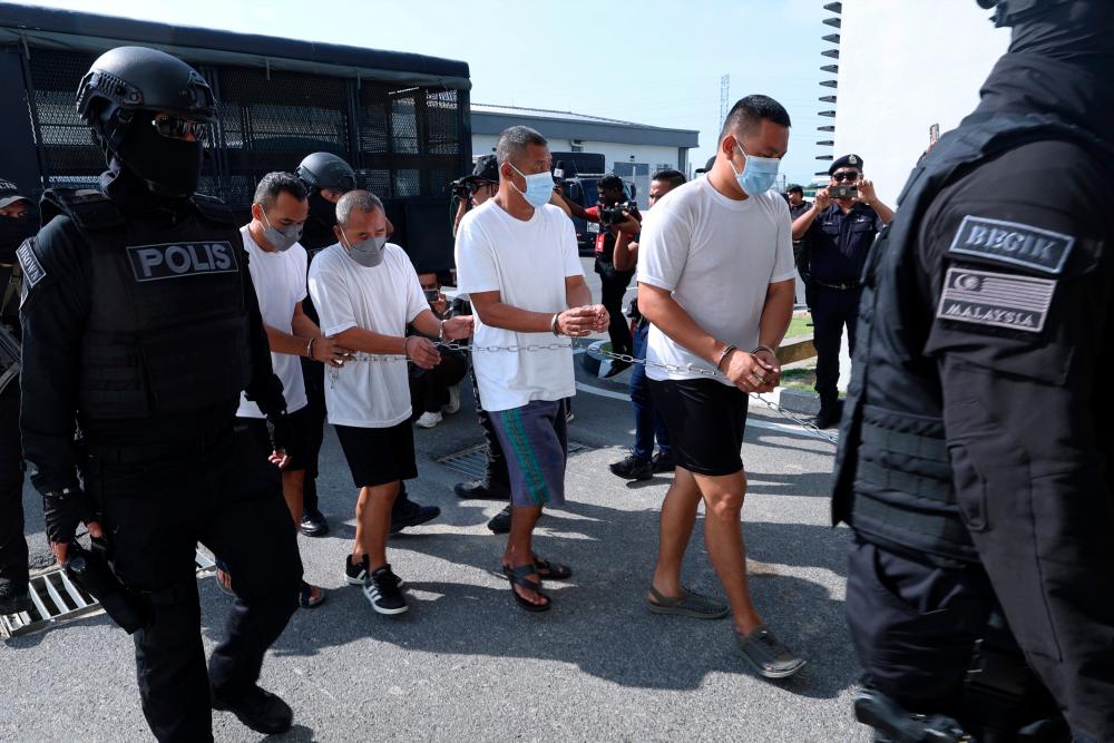 KANGAR, June 23 -- Four Thai nationals were brought before the Sessions Court here today on charges of smuggling migrants against two Myanmar nationals at Bukit Wang Burma, Wang Kelian, Padang Besar between 2013 and 2015. BERNAMAPIX