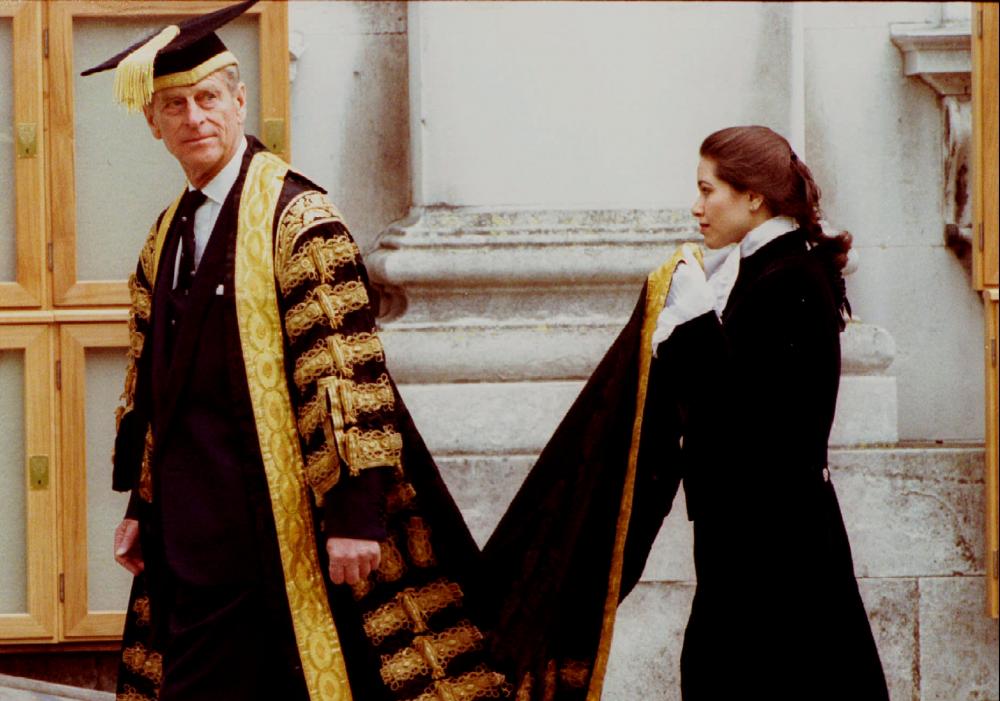 Prince Philip the Duke of Edinburgh arrives at Cambridge University June 9 for an Honorary Doctorates ceremony, June 9, 1994. — Reuters/File Photo