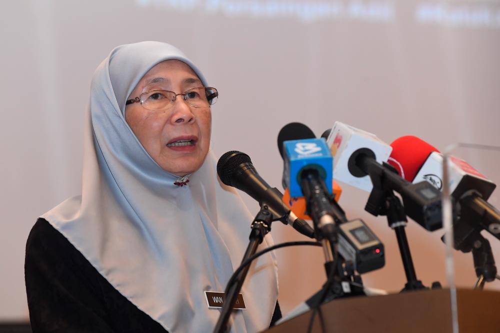 Deputy Prime Minister Datuk Seri Dr Wan Azizah Wan Ismail speaks during the Fair Competition and Cost of Living Symposium in Putrajaya today. - Bernama