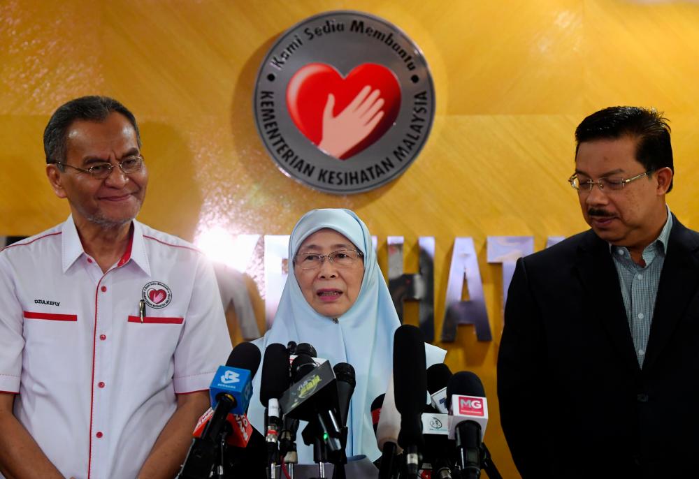 Deputy Prime Minister Datuk Seri Dr Wan Azizah Wan Ismail speaks to the media after chairing a special high level committee meeting on Westerdam cruise passenger issues and Covid-19 disease clusters at the Ministry of Health today. - Bernama