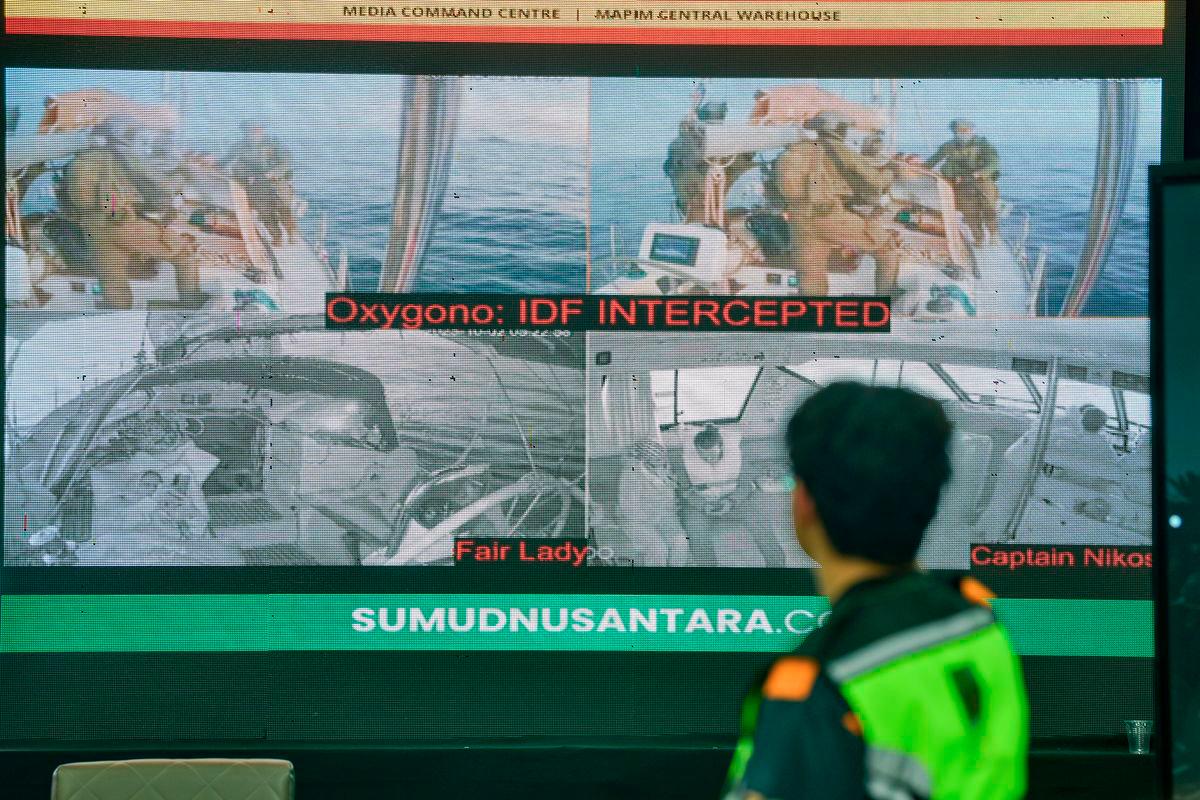 CCTV footage showing Israeli forces intercepting the vessel *Oxygono* at 11:20 a.m. (Malaysian time) was broadcast live at the Sumud Nusantara Control Centre (SNCC) today. – BERNAMA