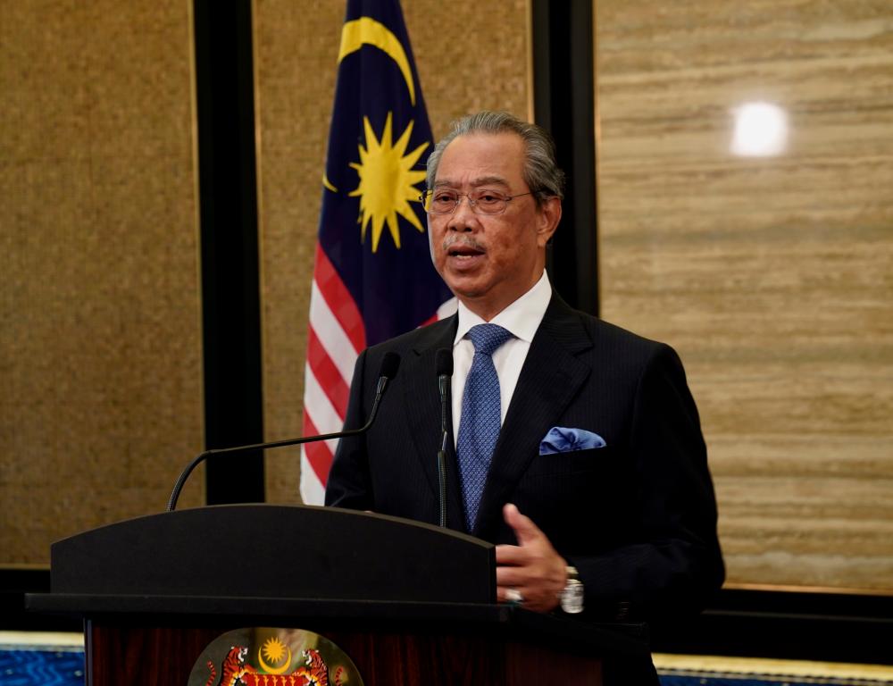 Prime Minister Tan Sri Muhyiddin Yassin delivering an official statement at the 75th UN General Assembly (UNGA) General Debate yesterday. — Bernama