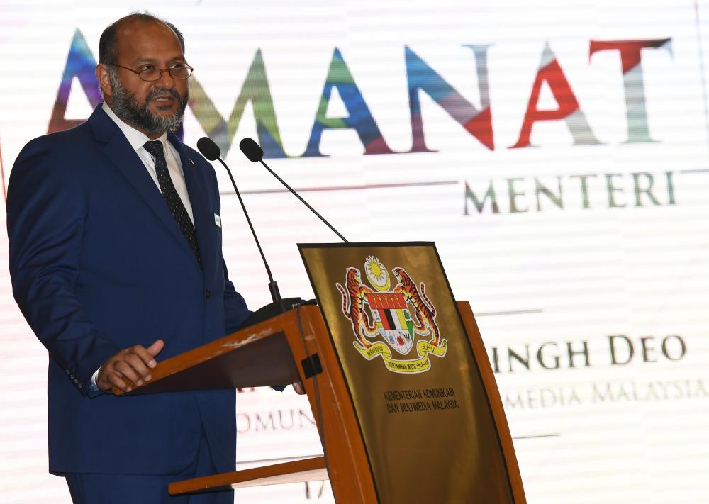 Communications and Multimedia Minister Gobind Singh Deo deliveres his mandate to the Ministry of Communications and Multimedia Ministry (KKMM) 2019 in KKMM, on Jan 17, 2019. — Bernama