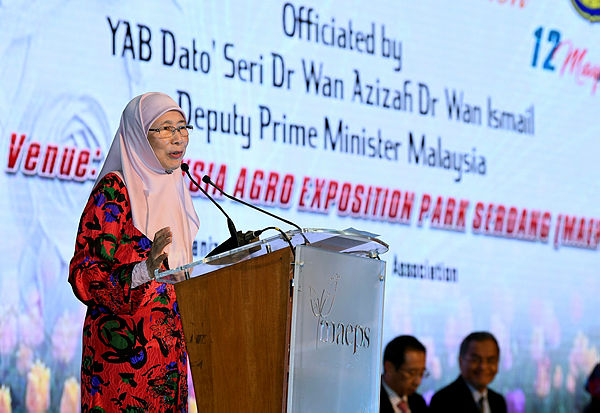 Deputy Prime Minister Datuk Seri Dr Wan Azizah Wan Ismail delivers a speech at the launch of the International Nurses Day 2019 celebration at the MAEPS, Serdang on May 12, 2019. — Bernama