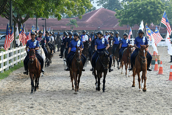 The mounted unit of Putrajaya Corporation’s (PPj) enforcement section training for the parade during the National Day celebrations, at Dataran Putrajaya yesterday. — Bernama
