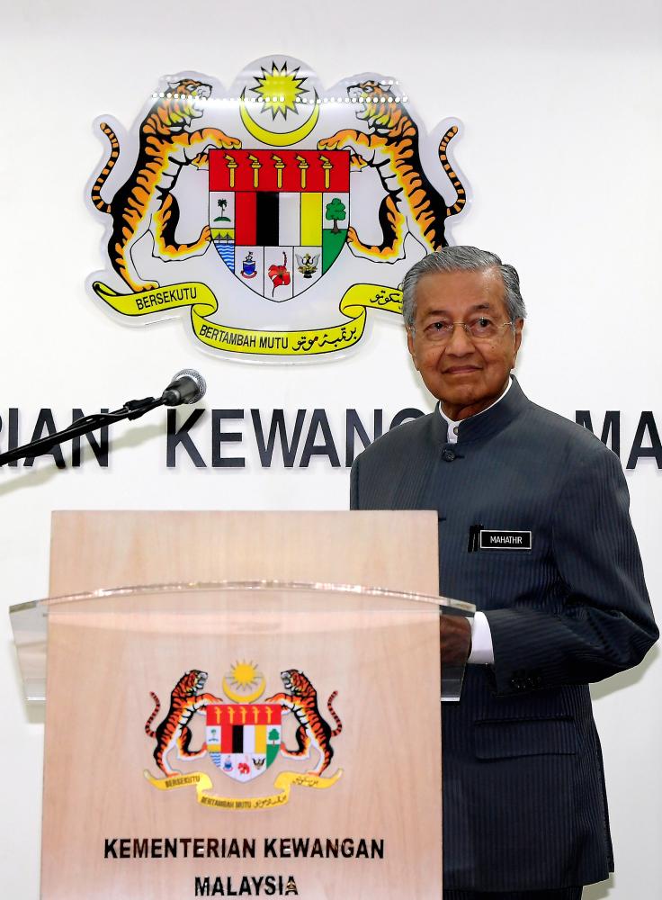 Prime Minister Tun Dr Mahathir Mohamad at a press conference after chairing the National Finance Council Meeting 2019 at the Finance Ministry today. - Bernama