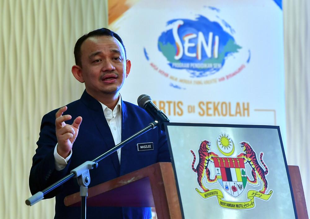 Education Minister Dr Maszlee Malik delivers a speech during the opening ceremony of the Cendana Arts Education Programme at the Ministry of Communications and Multimedia on Aug 23, 2019. - Bernama