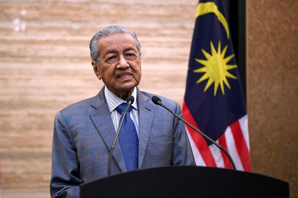 Interim Prime Minister Tun Dr Mahathir Mohamad delivers a special address from the Prime Minister’s Office which was broadcast on all RTM television, radio and social media at 4.45pm. - Bernama