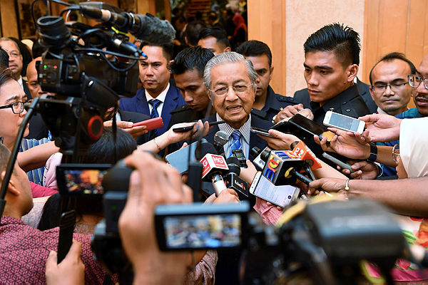 Prime Minister Tun Dr Mahathir Mohamad was interviewed by reporters after a meeting with senior civil servants on April 30, 2019. — Bernama