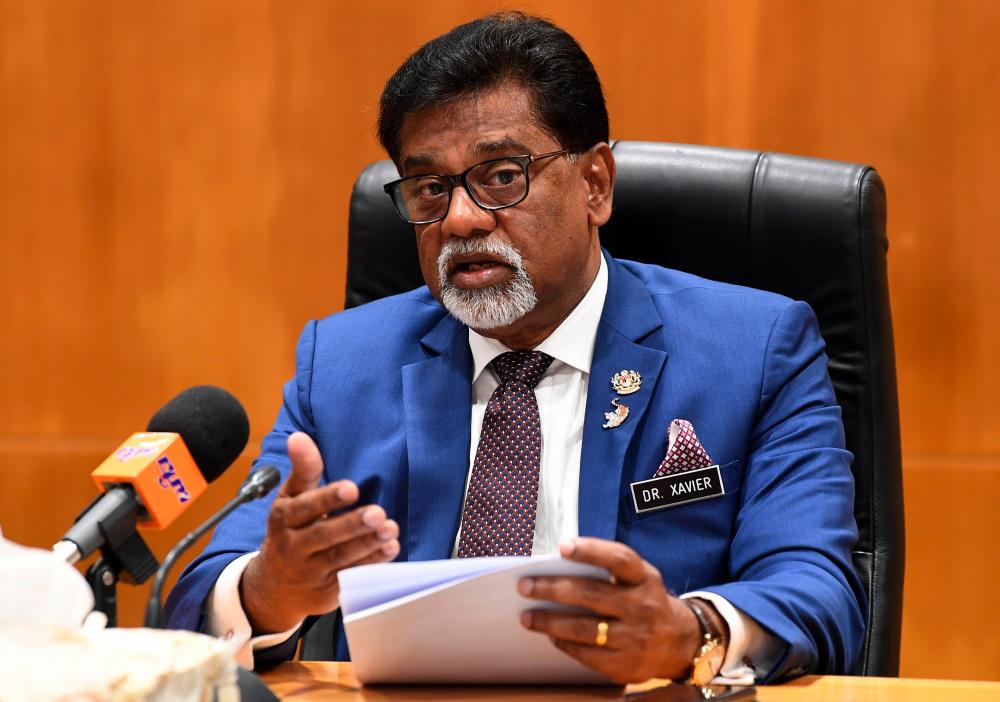 Water, Land and Natural Resources Minister Dr A. Xavier Jayakumar speaks during a press conference at his ministry offices on September 8, 2019. - Bernama