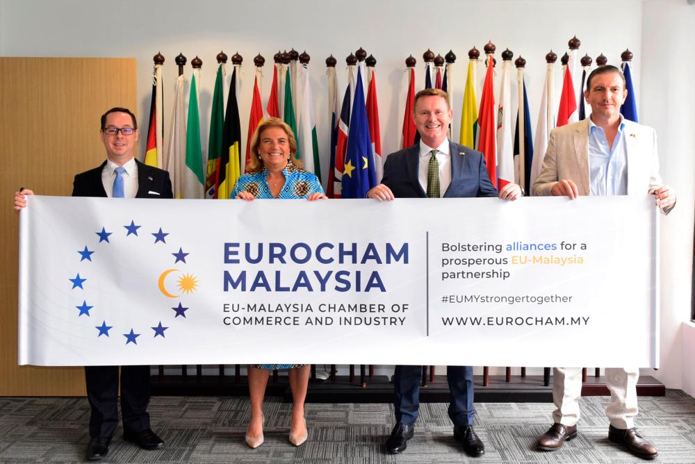 From left: Schneider, Ambassador of the European Union to Malaysia Maria Castillo Fernandez, Roche and EUROCHAM Malaysia deputy chairman Luciano Pezzotta with the new EUROCHAM Malaysia logo