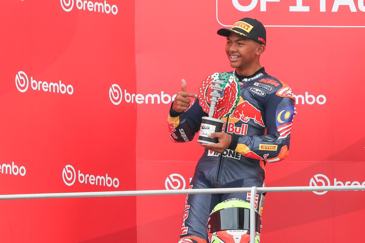 Hakim Danish on the podium of the Italian GP
