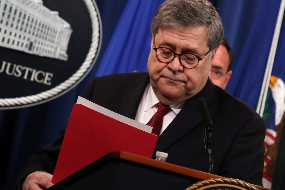 US Attorney General William Barr departs after speaking at a news conference to discuss Special Counsel Robert Mueller’s report on Russian interference in the 2016 US presidential race, in Washington April 18, 2019. — Reuters