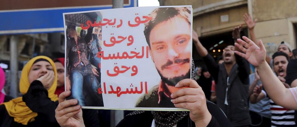 Giulio Regeni – seen here on a sign held by an Egyptian activist – was killed, and his body was later found on Feb 3, 2016. — Reuters