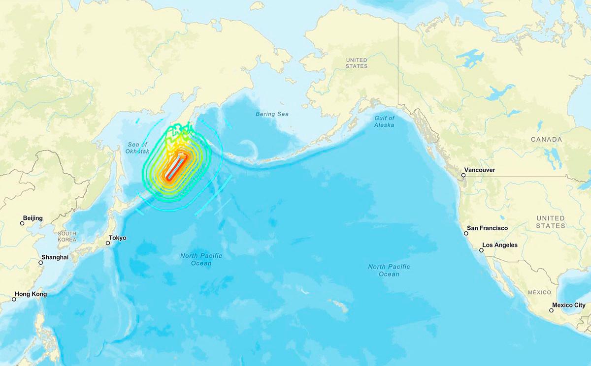 This image courtesy of the US Geological Survey (USGS) shows the epicenter of an 8.7 earthquake that hit off of Russia’s far east on July 30, 2025. One of the strongest earthquakes ever recorded struck Russia’s sparsely populated Far East early July 29, 2025, causing tsunamis of up to four metres (12 feet) across the Pacific and sparking evacuations from Hawaii to Japan. - AFP PHOTO / US Geological Survey (USGS