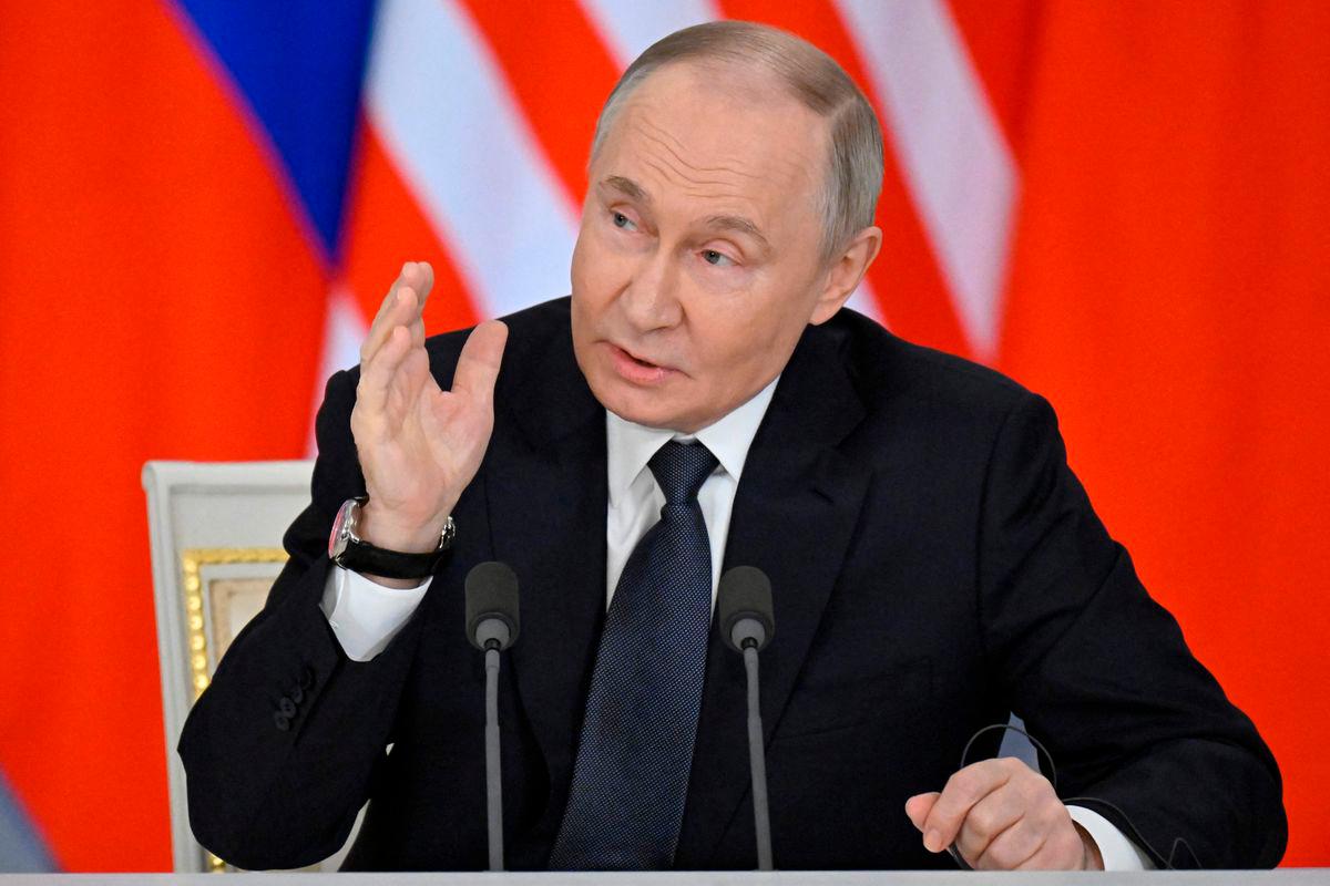 Russian President Vladimir Putin speaks during a joint media statement with Malaysia’s Prime Minister following their talks at the Kremlin in Moscow on May 14, 2025. AFPpix