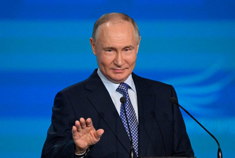 In this pool photograph distributed by the Russian state agency Sputnik, Russia’s President Vladimir Putin attends a ceremony to present the “Sluzheniye” (Service) all-Russian municipal service awards in Moscow on April 21, 2025. AFPpix