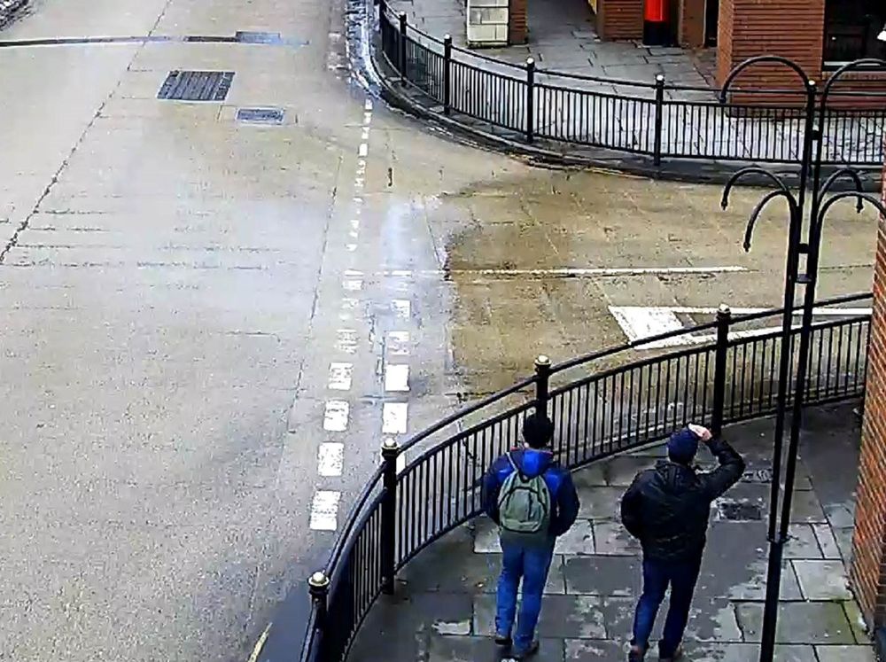 Alexander Petrov and Ruslan Boshirov are seen on CCTV on Fisherton Road in Salisbury on March 4, 2018. — Reuters
