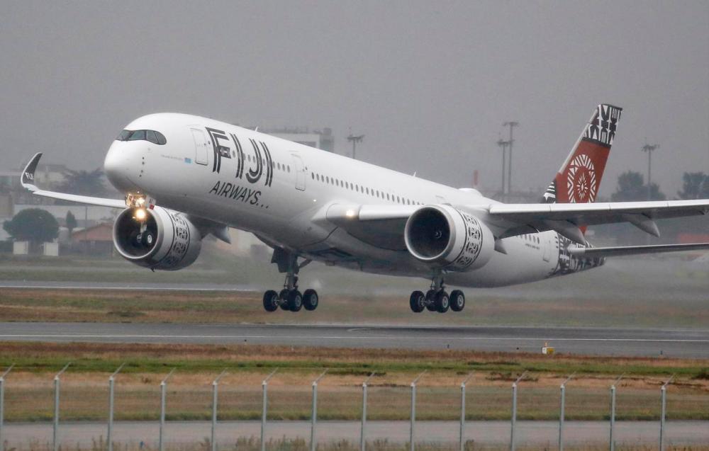 The first Airbus A350 XWB aircraft of Fiji Airways takes off during a delivery ceremony at the aircraft builder’s headquarters of Airbus in Colomiers near Toulouse, France, November 15, 2019. -Reuters