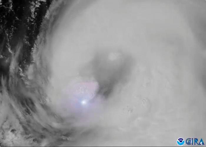 A satellite view of lightning from Hurricane Laura, August 25, 2020, in this still image from video obtained via social media. NOAA via REUTERS ATTENTION EDITORS -Reuters