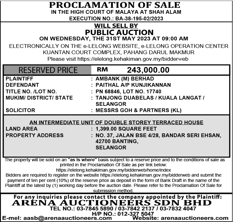 ARENA AUCTIONEERS SDN BHD.