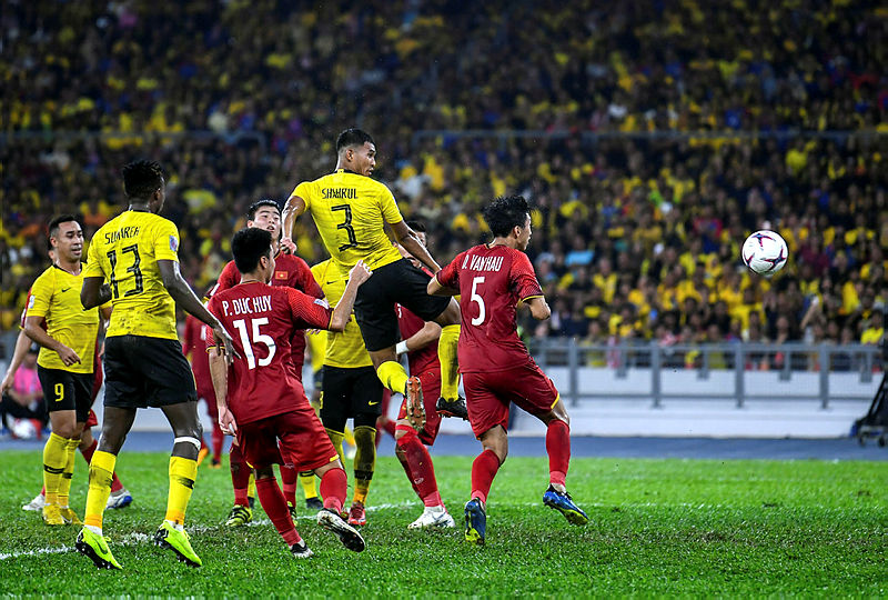 Shahrul Mohd Saad’s glancing header helped Malaysia pull one back.