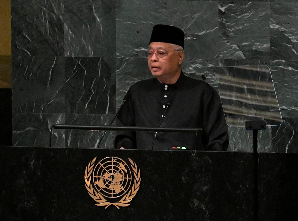 Prime Minister Datuk Seri Ismail Sabri Yaakob delivering Malaysia’s National Statement in Bahasa Melayu at the 77th Session of the United Nations General Assembly (UNGA) here on Friday. Bernamapix