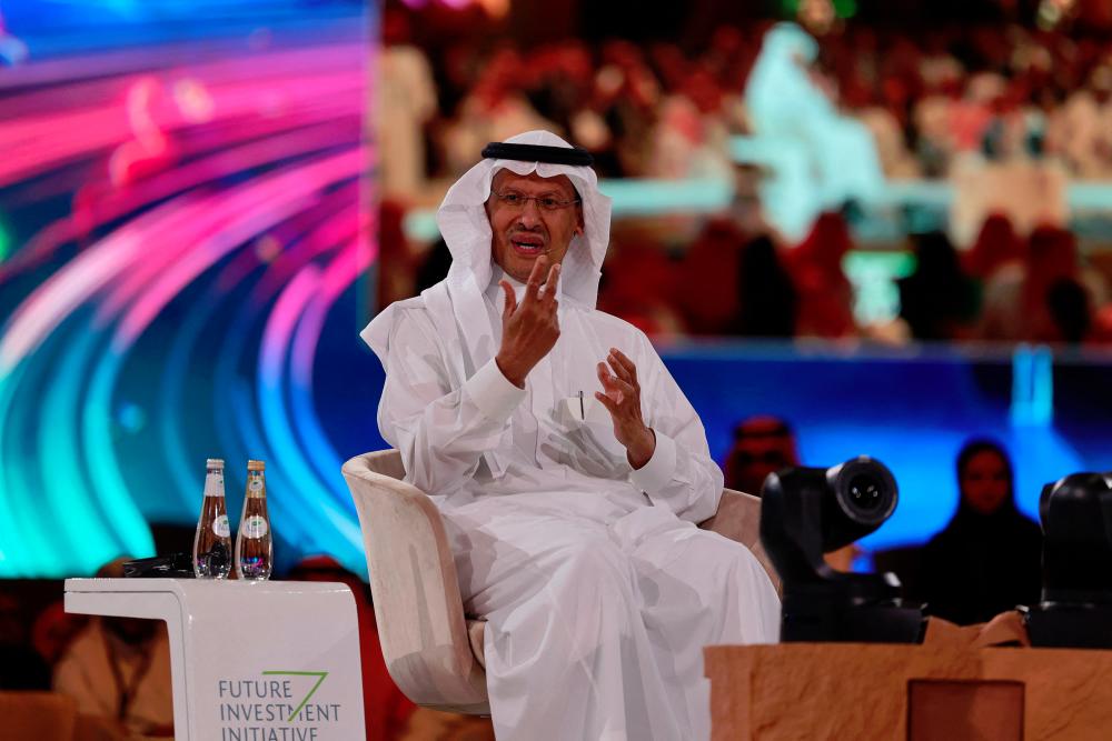 Prince Abdulaziz gestures during a panel discussioin as part of the annual Future Investment Initiative conference in Riyadh on Tuesday, Oct 25. – AFPpic