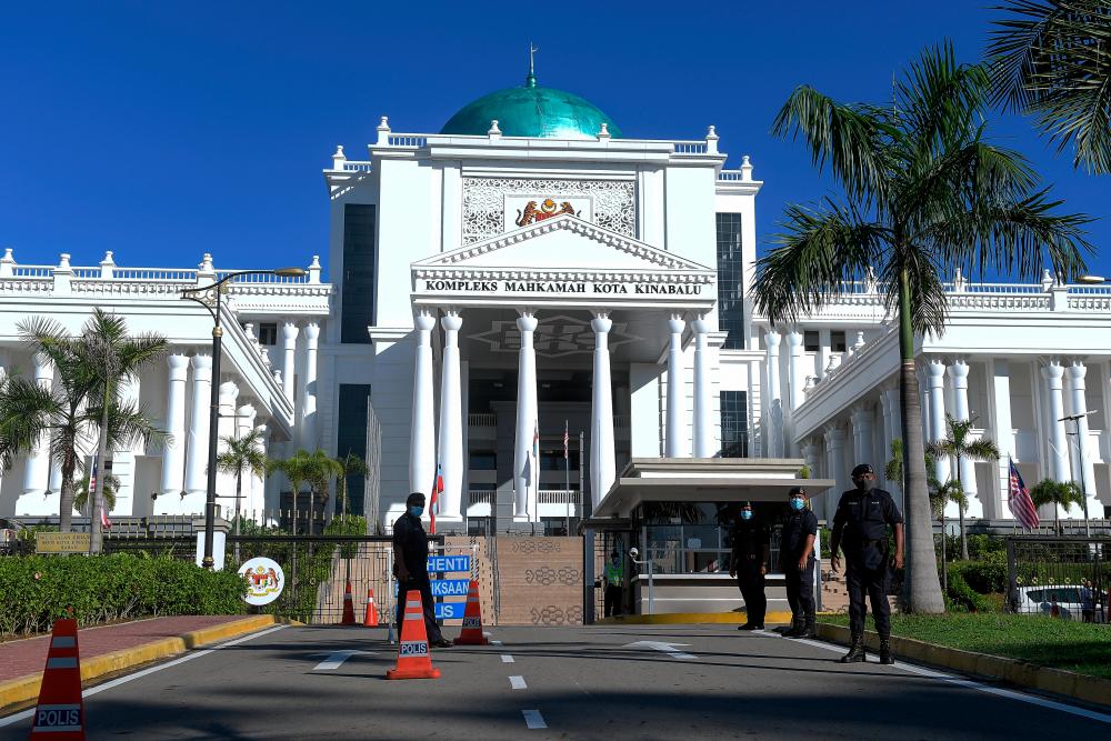 Kota Kinabalu High Court today hearing application for a judicial review on the dissolution of the Sabah Legislative Assembly. — Bernama