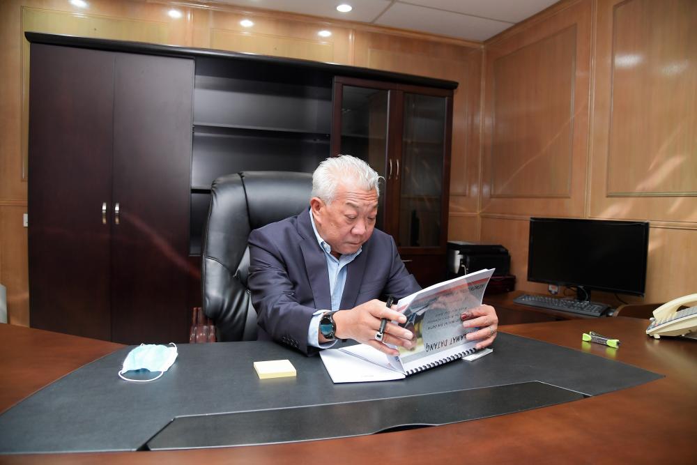 Sabah Deputy Chief Minister I and state Works Minister Datuk Seri Bung Moktar Radin clocked in at his office this morning to start his official duties. — Bernama