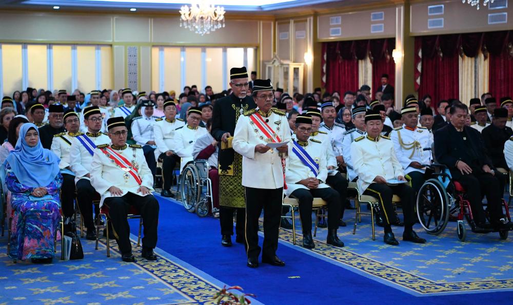 Sabah Chief Minister Datuk Seri Mohd Shafie Apdal gives his speech at a state banquet in conjunction with Yang di-Pertua Negeri Sabah Tun Juhar Mahiruddin’s 66th birthday on Oct 6, 2019. - Bernama