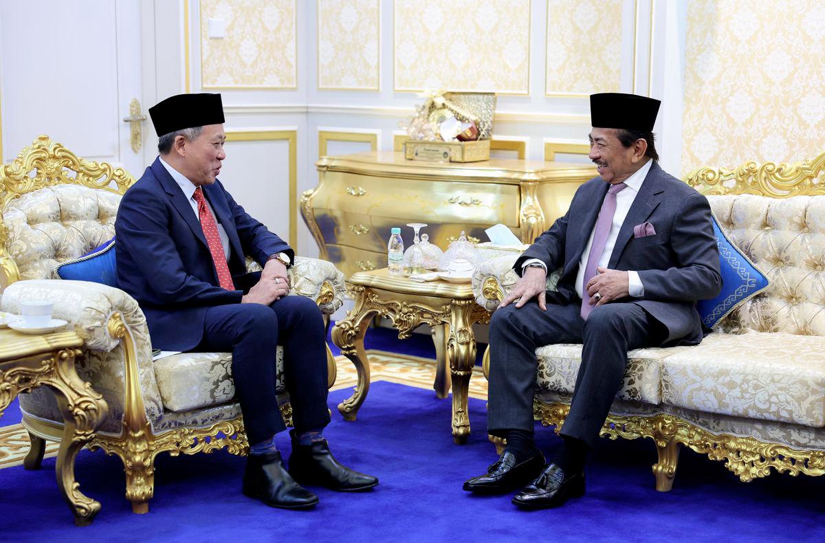 Yang Dipertua Negeri Sabah Tun Musa Aman (kanan) menerima kunjungan hormat daripada Pengerusi Pertubuhan Berita Nasional Malaysia Datuk Seri Wong Chun Wai di Istana Seri Kinabalu hari ini. - fotoBERNAMA