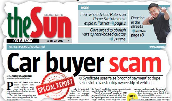 The syndicate’s racket made the front page on the April 23 issue of theSun.