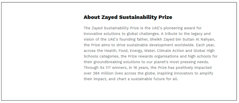 $!Zayed Sustainability Prize Demonstrates Global Reach and Impact with over 5,900 Submissions