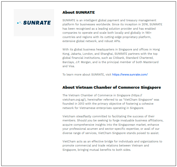 $!SUNRATE partners with Vietnam Chamber of Commerce Singapore