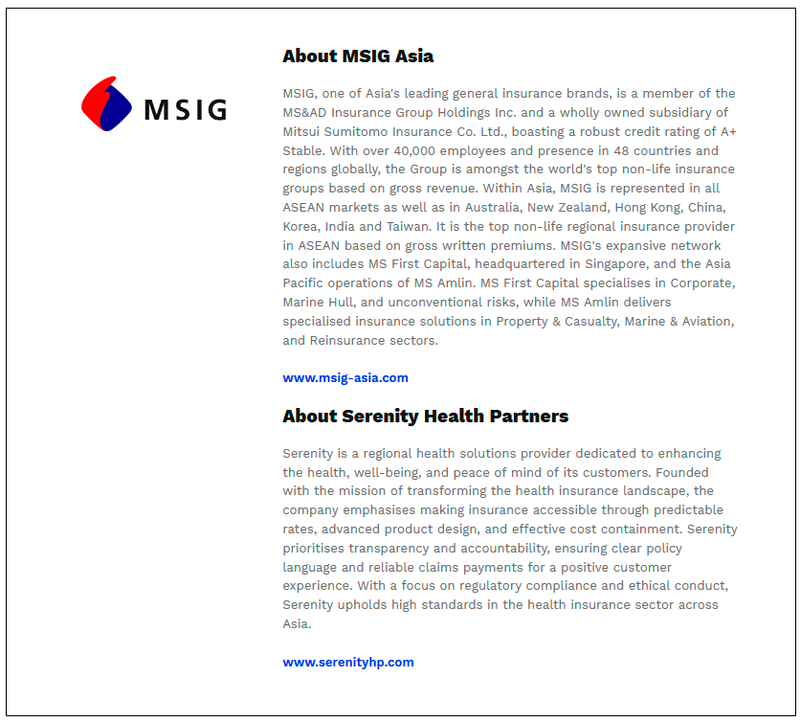 $!MSIG Asia Collaborates with Serenity Health Partners to Redefine Health Insurance in the Region